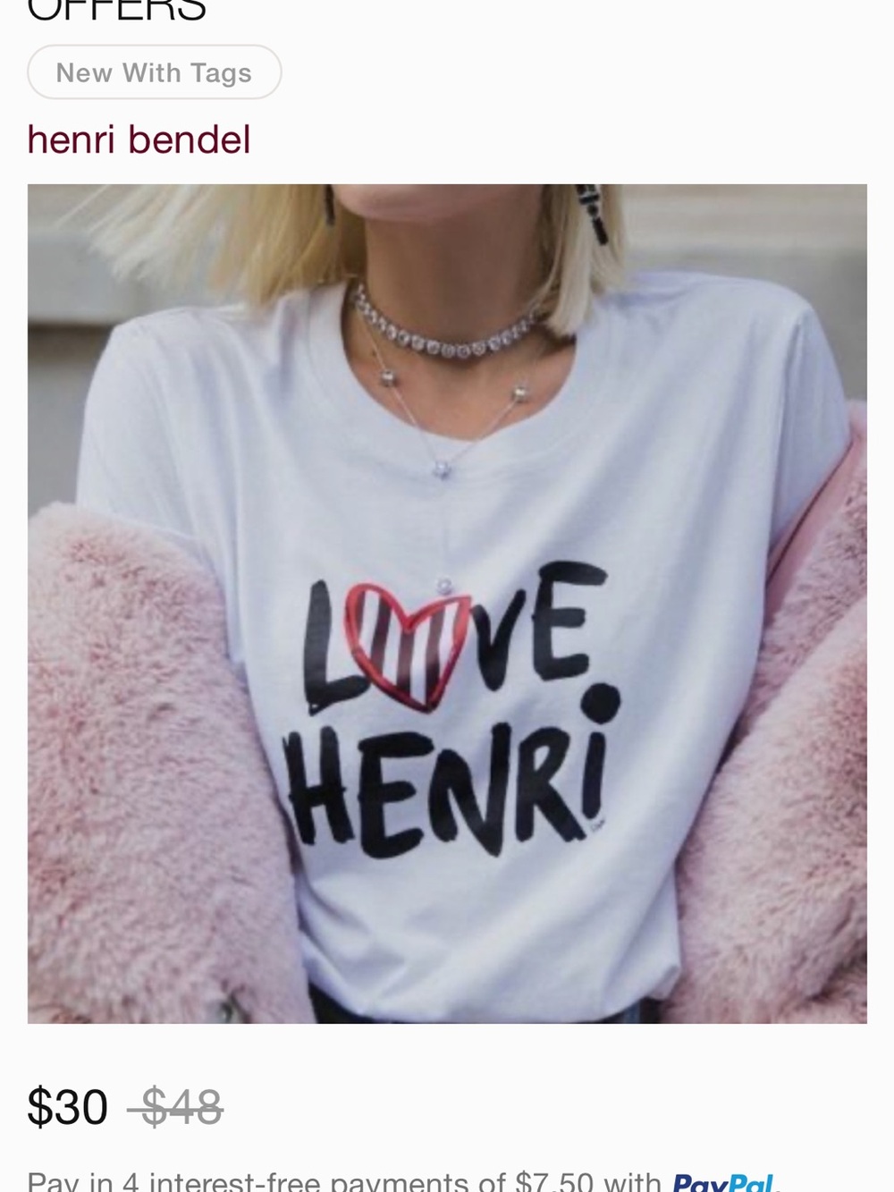 Henri Bendel White Tee with Black Text & Red Heart NWOT - Picture 5 of 5